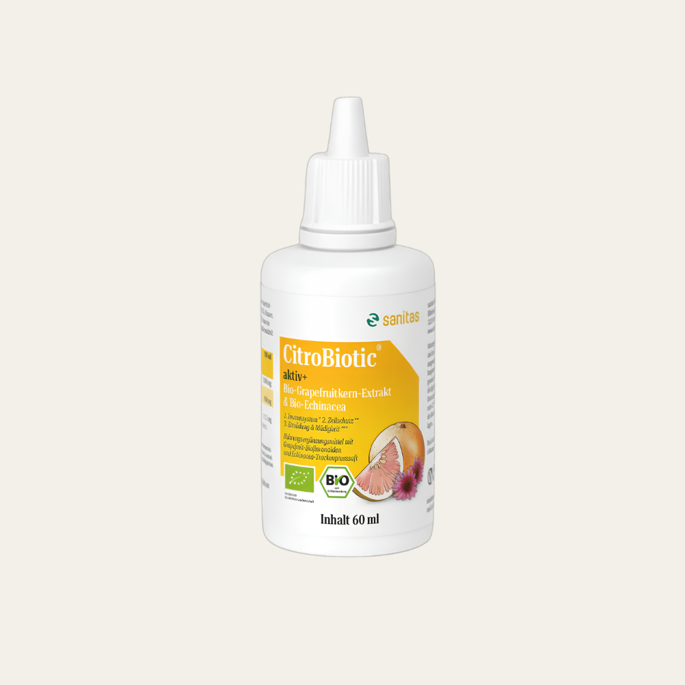 CitroBiotic® aktiv+ von sanitas – 60ml Flasche, Bio-Grapefruitkernextrakt mit Bio-Echinacea, vegan und glutenfrei