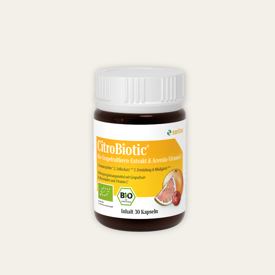 CitroBiotic® Kapseln von sanitas – 30 Kapseln mit Bio-Grapefruitkernextrakt und Acerola-Vitamin C, bio, vegan, glutenfrei