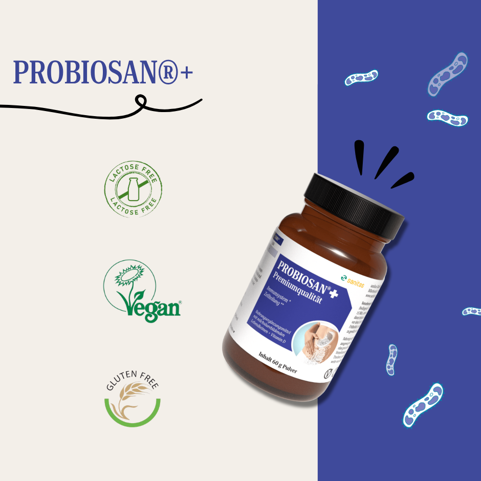 PROBIOSAN®+ von sanitas – Probiotika-Pulver 60g mit Milchsäurebakterienkulturen und Vitamin D, laktosefrei, vegan und glutenfrei